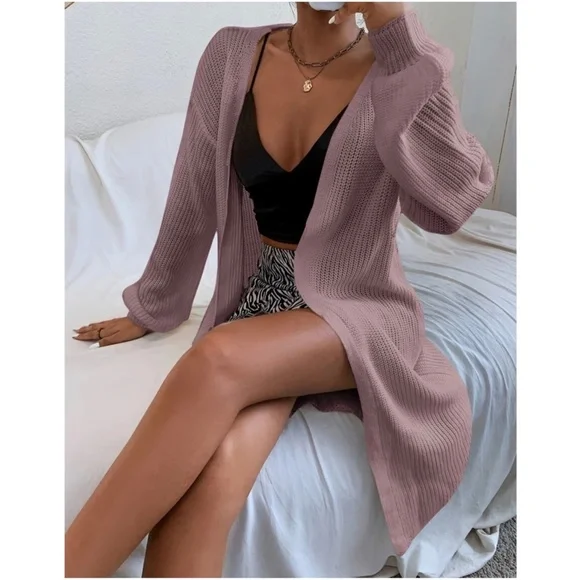 Cozy Open Front Knit Oversized Cardigan - Picture 6 of 9